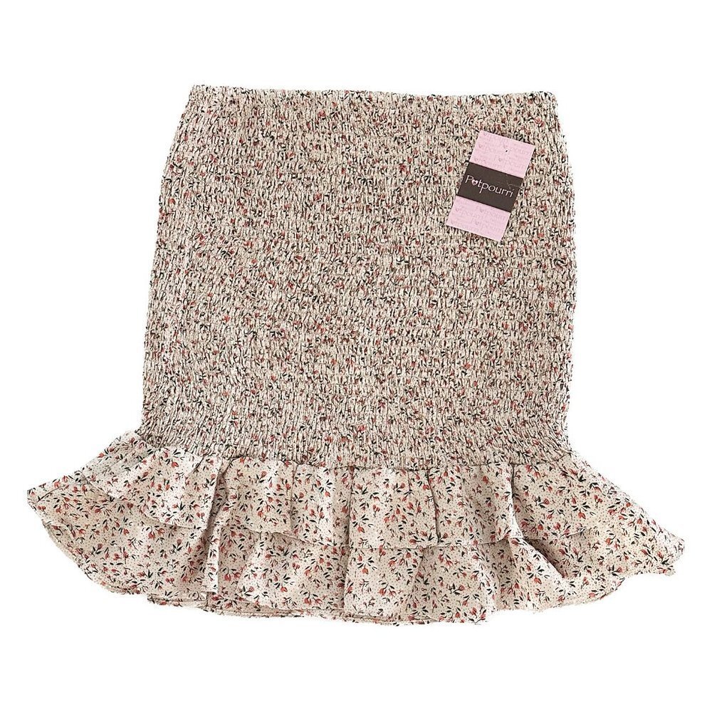 SHE + SKY Smocked Floral Print Skirt with Bottom Ruffle - Size Medium